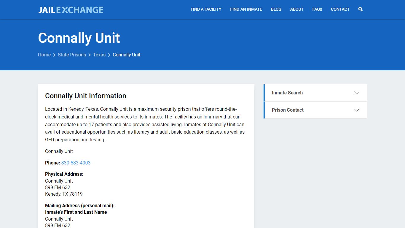 Connally Unit Inmate Search, TX - Jail Exchange