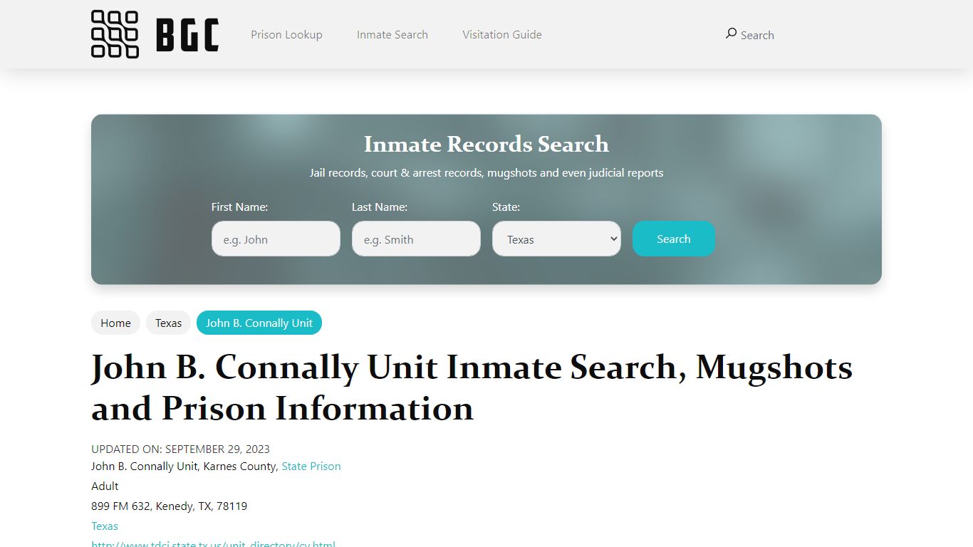 John B. Connally Unit Inmate Search, Mugshots , Visitation, Phone no ...